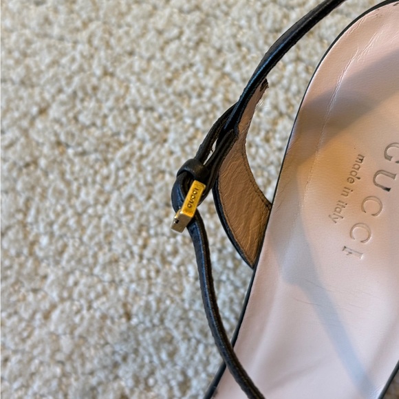 Gucci Black Leather Slingback Heels with Gold Double G - Picture 8 of 12